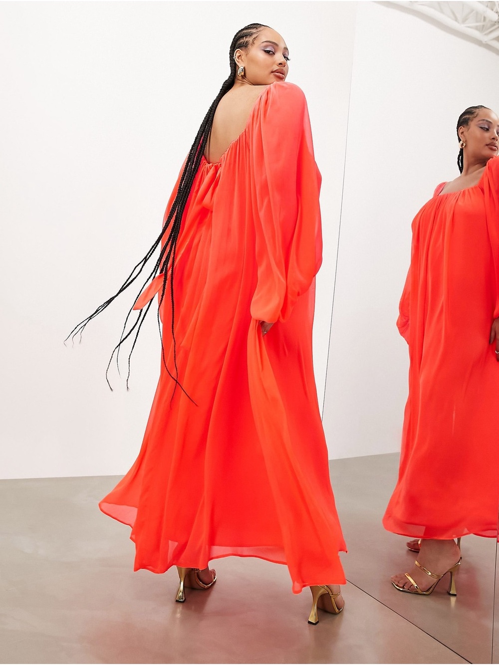 NWT ASOS Edition Curve Chiffon Maxi Dress Neon Coral Size 18 - Picture 2 of 8
